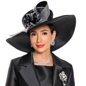 5424 Women's Church Hat For Baptism Wedding Wide Brim Rhinestone Fascinator